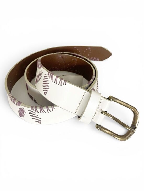 Free People Accessories - Free People Swift Haze floral Embroidered Belt white leather purple stitching